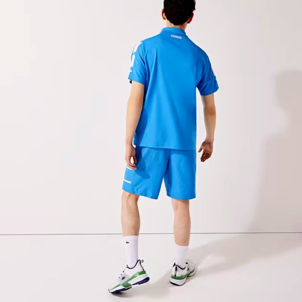 Lacoste Sport Men's Shorts Large 5 Blue Printed Side Bands Sustainable GH0876NWT - Picture 4 of 9